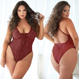 Allure Leopard Lace Up Teddy-Burgundy 2X/3X-Boxed