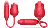 New Rose Flower 3 Generations 2 In 1 Tongue Licking G-spot telescopic Vibrator - Red