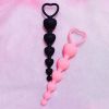 Soft Silicone Anal Beads Long Butt Plugs Ass Massage Heart Shape Anal Plug Dilator Adult Sexual Games Sex Toys for Gay Men Women - black