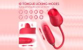 New Rose Flower 3 Generations 2 In 1 Tongue Licking G-spot telescopic Vibrator - Red